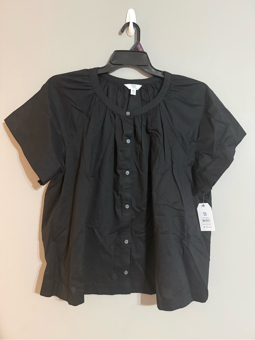 Time and Tru Black Short-Sleeve Button Front Women's Top XXL